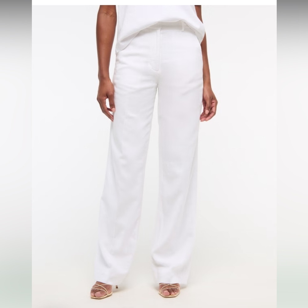 Abercrombie & Fitch 100% Linen White Wide Leg Pants